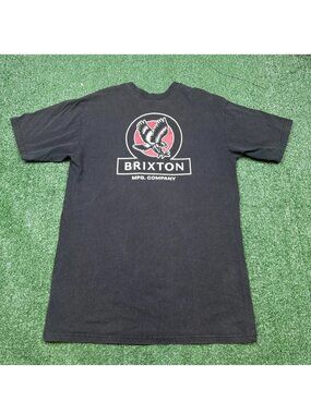 Brixton Men's Shirt Size L Black Short Sleeve Crew Neck Skateboarding Worn Wash